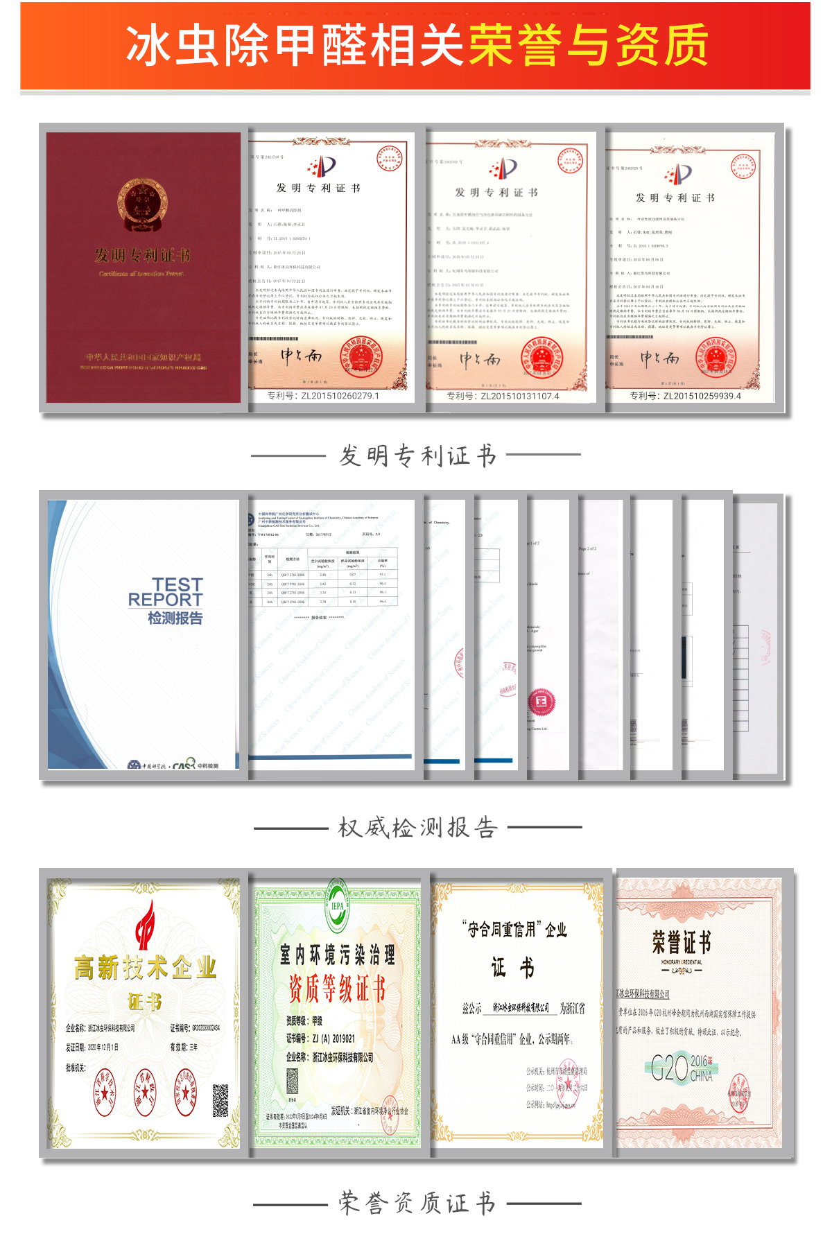 除甲醛公司-安徽冰虫科技-冰虫荣誉与资质