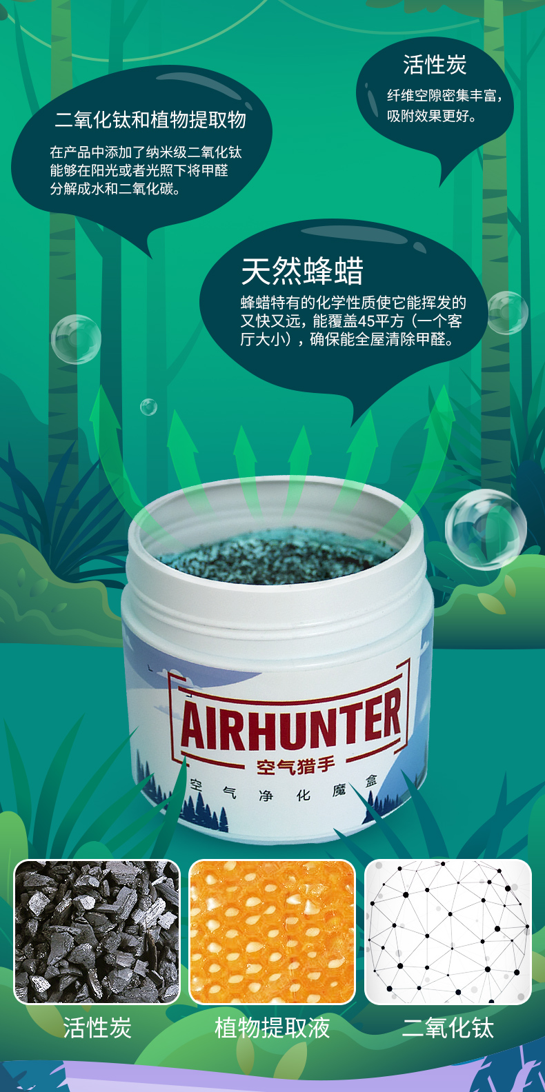 冰虫空气净化魔盒-成分有活性炭、二氧化钛、植物提取物、天然蜂蜡